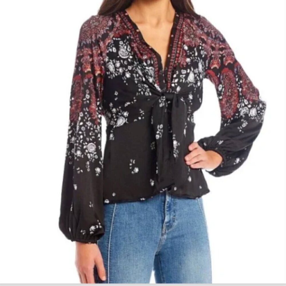 Free People Run Free Boho Tunic Top in Night Combo Sz S #279E